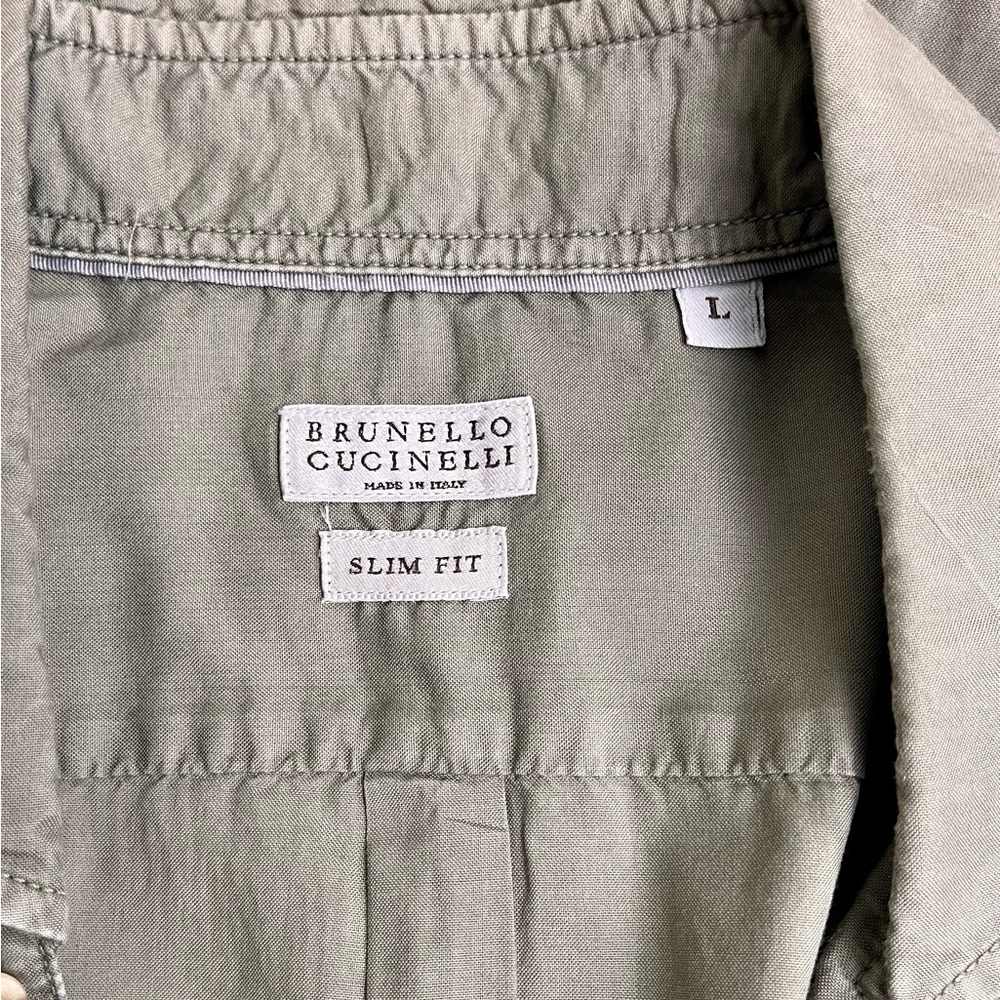 Brunello Cucinelli Olive Casual Button Down Shirt